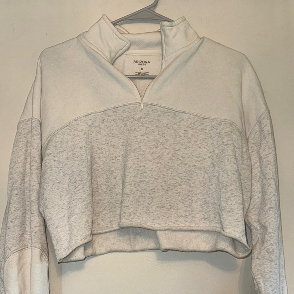 Arizona Jean Company Gray and White Boxy Polo Cropped Sweatshirt